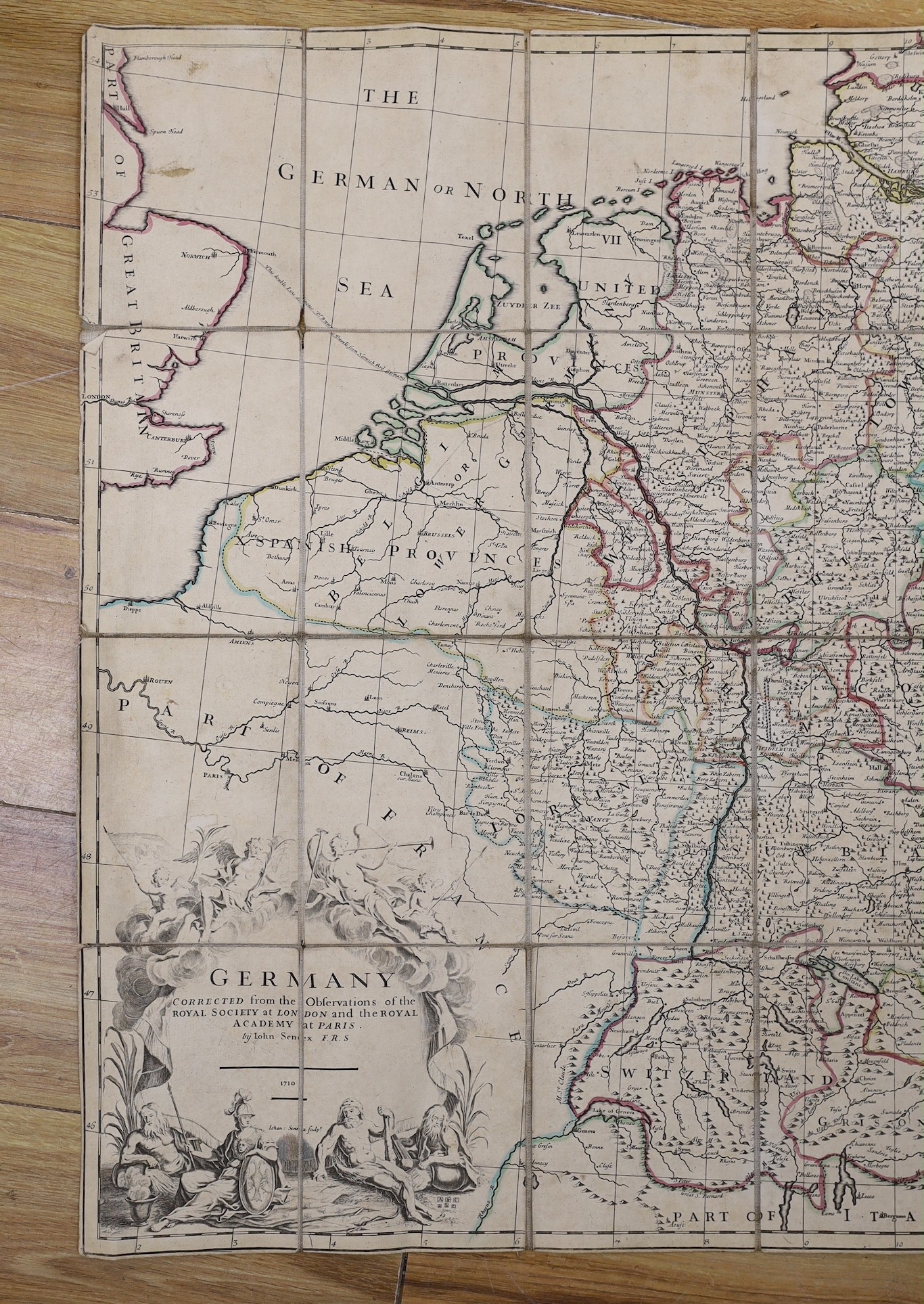 Five unframed engraved maps - Norway - C.I. Pontoppidan - Det Nordlige Norge, 1795, 54 x 70cms; Italy - Jailott - L’Italie, 1718, 53 x 67cms, in slip case; John Senex - Germany, 1710, 66 x 98; C. Smith - Devon, 1804, 48
